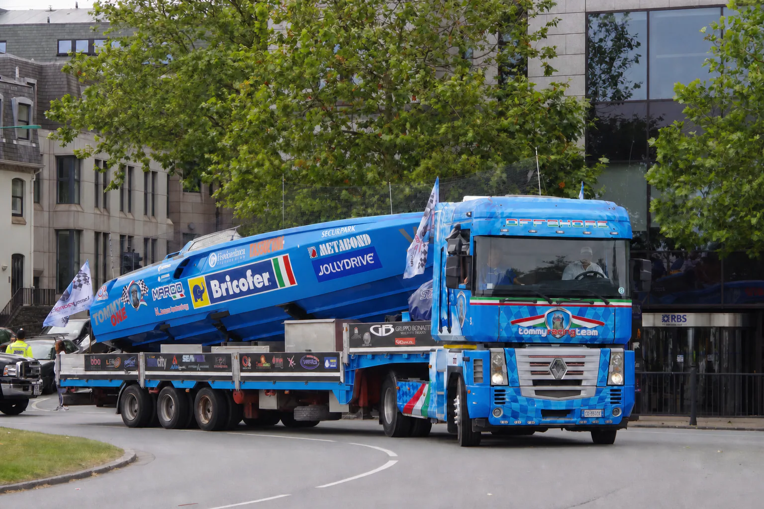 Tommy One travelling on its dedicated roadshow transporter