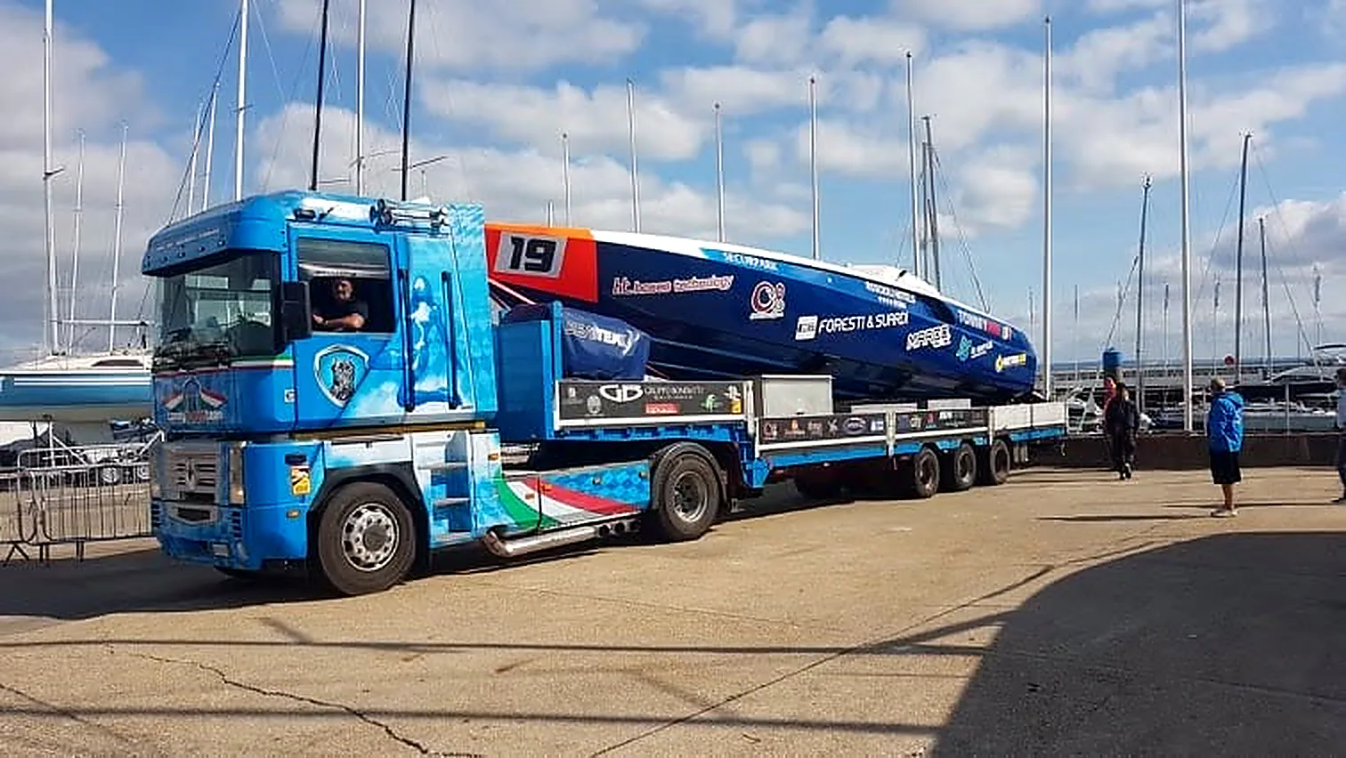 Tommy One displayed on its dedicated transporter at the harbour